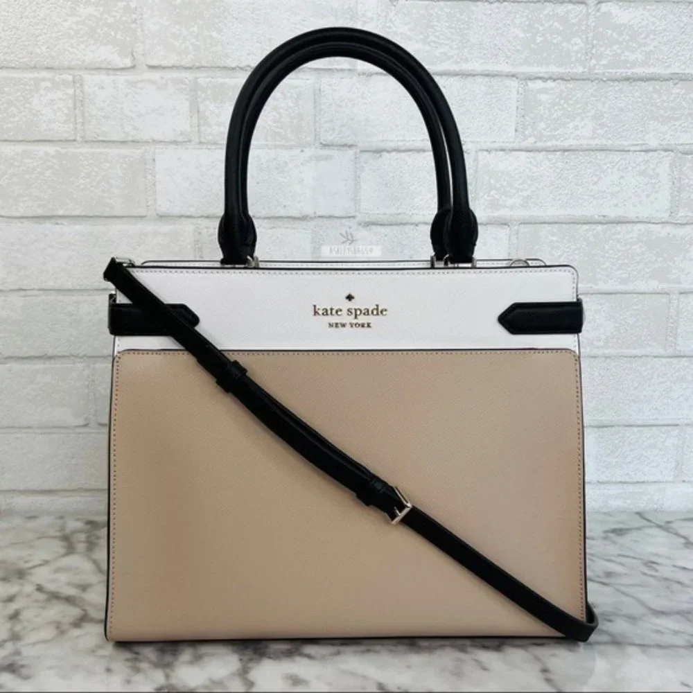 Kate Spade Staci Warm Beige Colorblock Large Satchel Crossbody